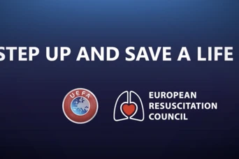 UEFA ERC Saving a Life logo in Blue Background